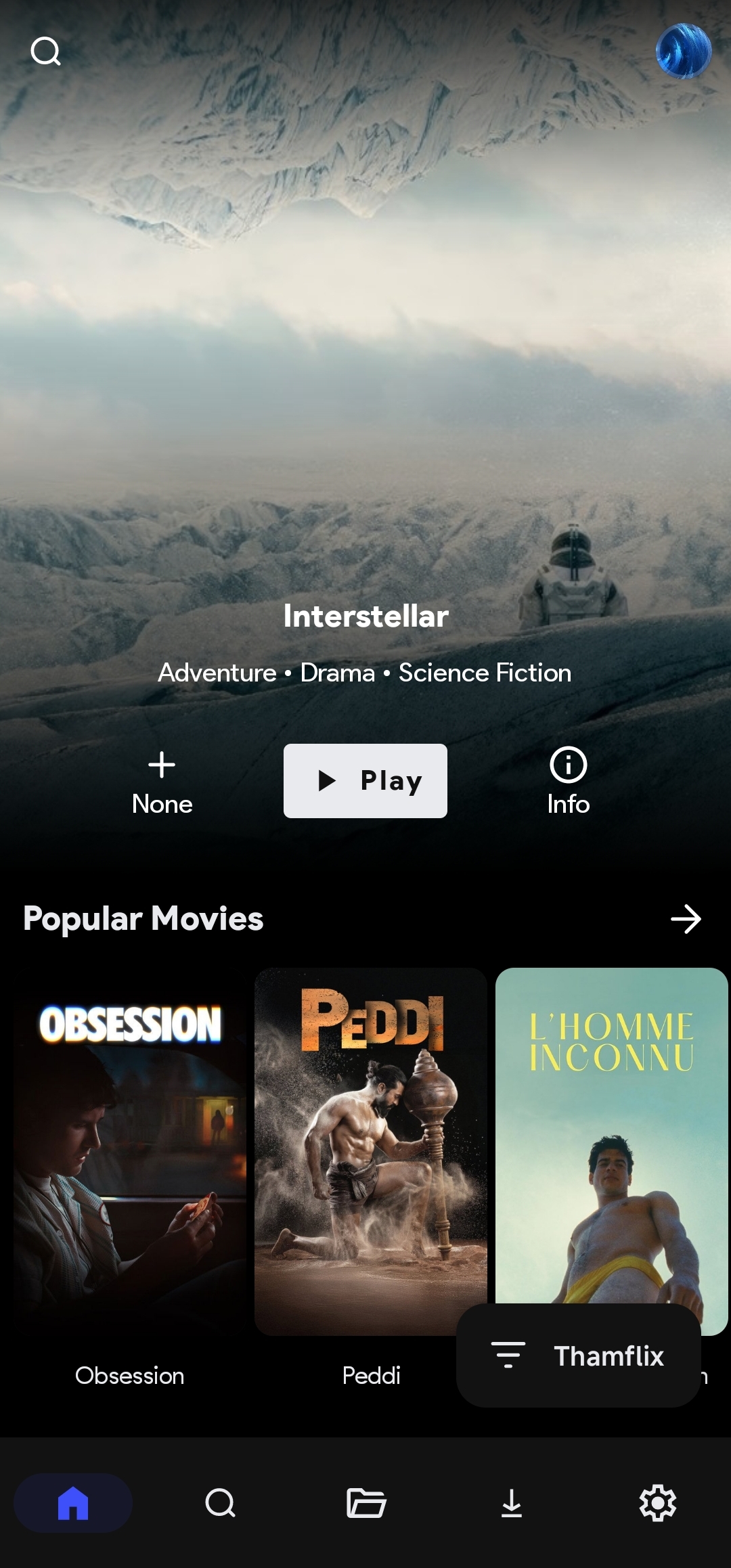 Thamflix Home Screen